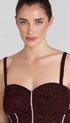 Flowering Girl Women Ruched Bust Rhinestone Mesh Cami Dress