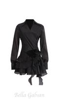 Flowering Girl Women flower ruffle ribbon mini dress in black