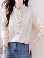 xaviera Classic Ruffle Collar Hollowed Embroidered Top