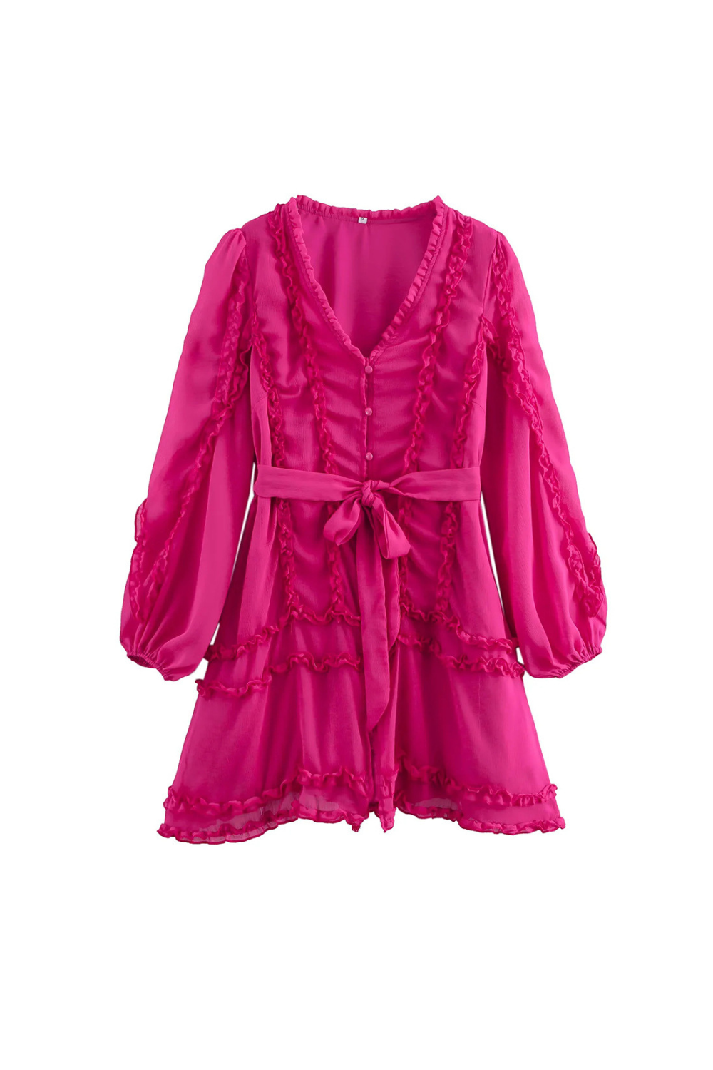 Flowering Girl Women Lara Chiffon flower hem Mini Dress in rose red
