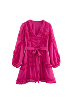 Flowering Girl Women Lara Chiffon flower hem Mini Dress in rose red
