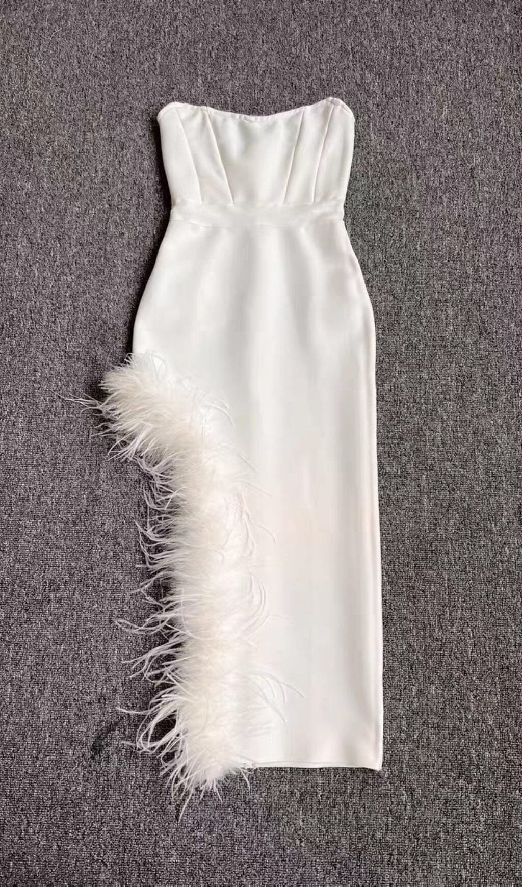 Flowering Girl Women Strapless Feather Midi Dress In White