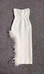 Flowering Girl Women Strapless Feather Midi Dress In White