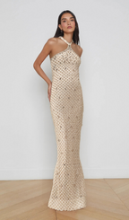 Flowering Girl Women Claudine white embellished halterneck maxi dress