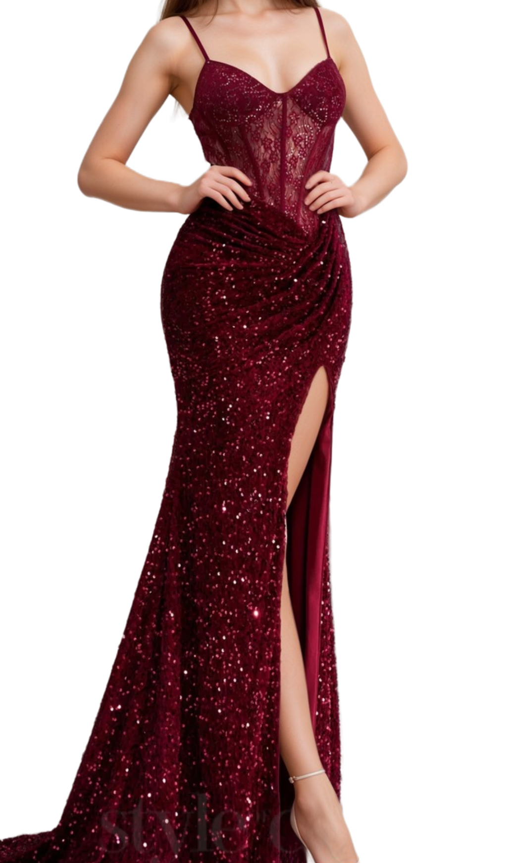 Flowering Girl Women belinda lace corset sequin maxi dress in red