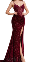 Flowering Girl Women belinda lace corset sequin maxi dress in red