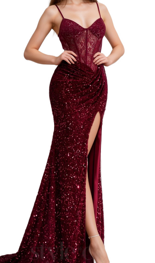 Flowering Girl Women belinda lace corset sequin maxi dress in red