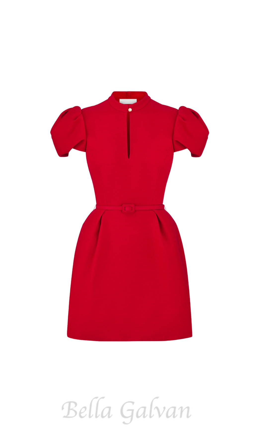 Flowering Girl Women puff sleeve pleated mini dress in red (without black belt)