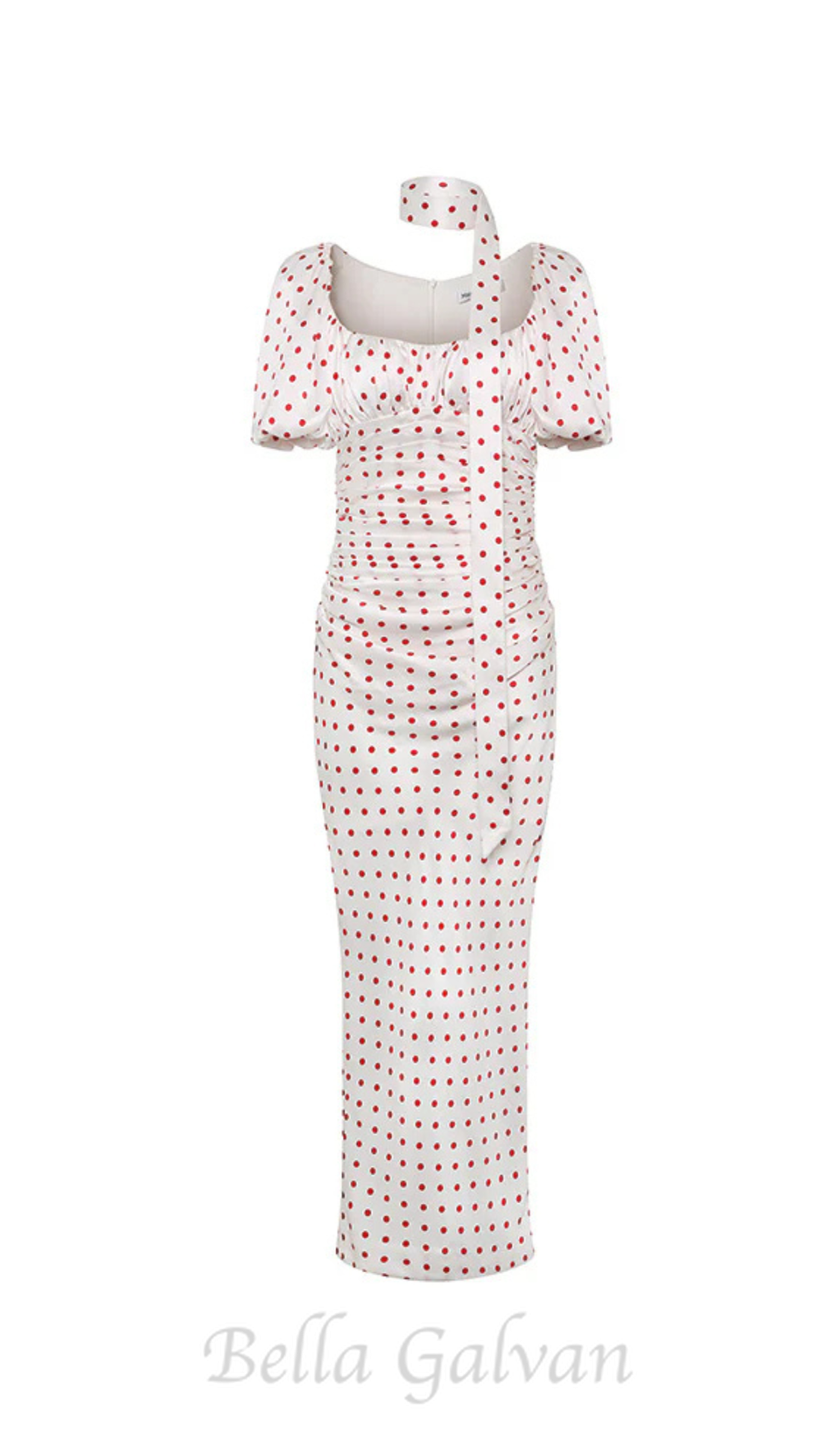 Flowering Girl Women Red Polka Dot Bubble Sleeve midi Dress