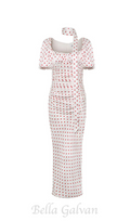 Flowering Girl Women Red Polka Dot Bubble Sleeve midi Dress