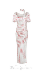 Flowering Girl Women Red Polka Dot Bubble Sleeve midi Dress