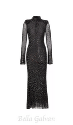 Flowering Girl Women crystal Embellished Mesh Midi Dress in black