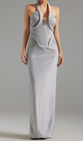 Flowering Girl Women Diamond embellished Halter Maxi Dress in silver
