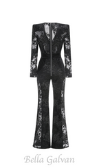 Flowering Girl Women diamond three-dimensional flower jumpsuit in black
