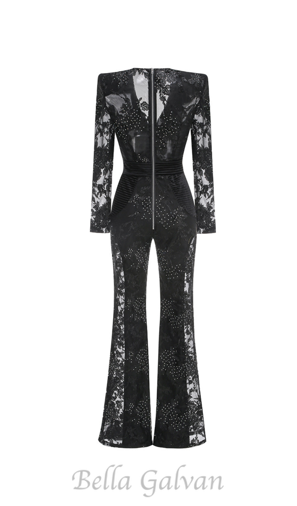 Flowering Girl Women diamond three-dimensional flower jumpsuit in black