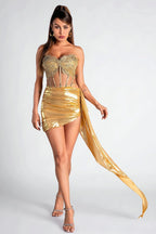 Flowering Girl Women Silsi Diamond Corset Metallic Dress Set