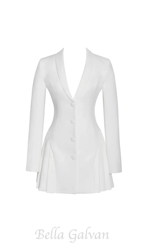 Flowering Girl Women Beulah Pleate Blazer Mini Dress in White