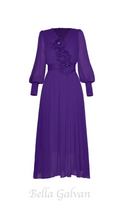 Flowering Girl Women three-dimensional flower v-neck purple chiffon maxi dress
