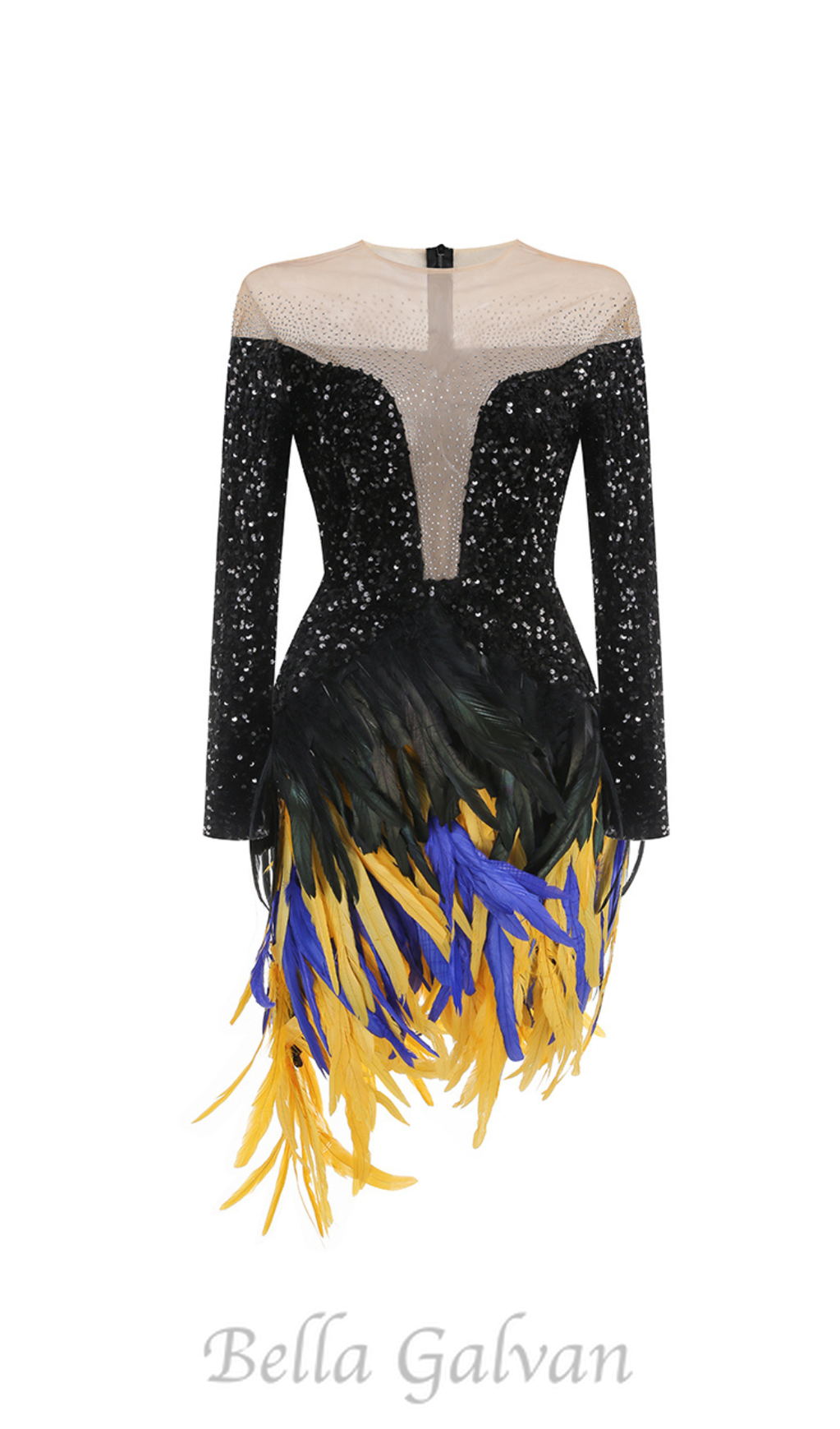 Flowering Girl Women feather embellished sequin mini dress in black