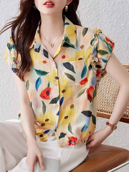 odelia Casual Polo Floral Printed Shirt