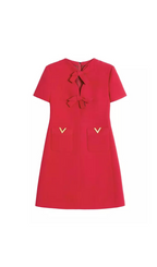 Flowering Girl Women crepe couture bow mini dress in red