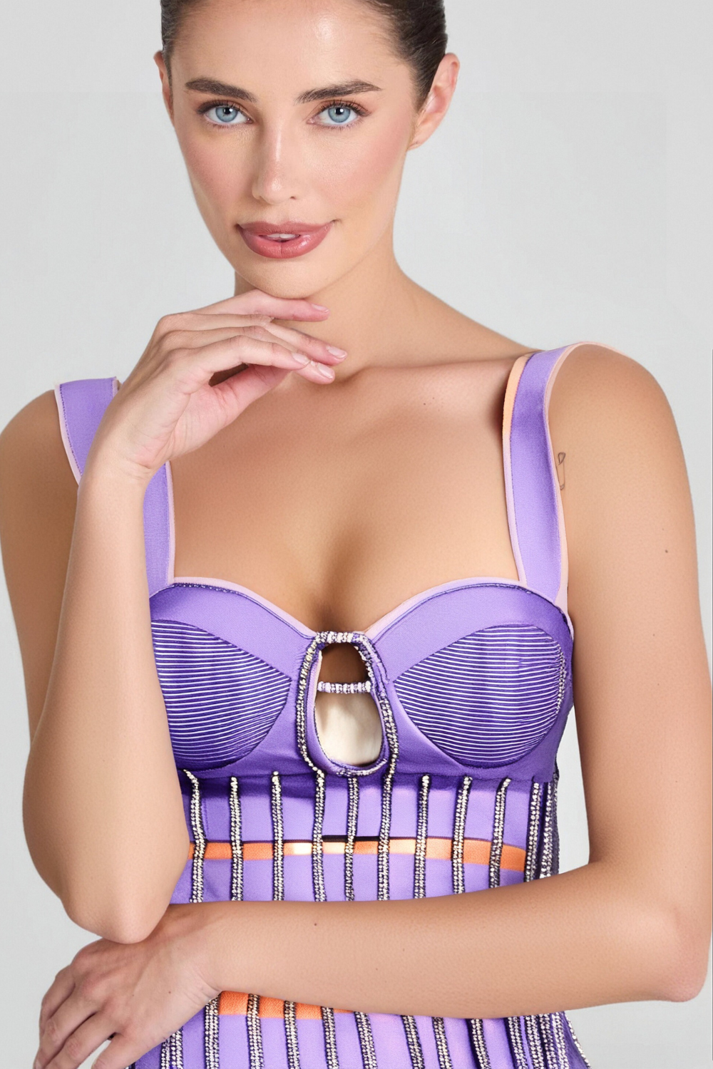 Flowering Girl Women CRYSTAL TASSEL BANDAGE MINI DRESS IN PURPLE