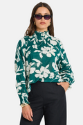Flowering Girl Women Affection Forest Floral Shirred High Neck Ls Top