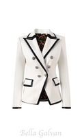 Flowering Girl Women Pu Leather Rhinestone Bottom Blazer in white