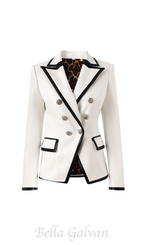 Flowering Girl Women Pu Leather Rhinestone Bottom Blazer in white