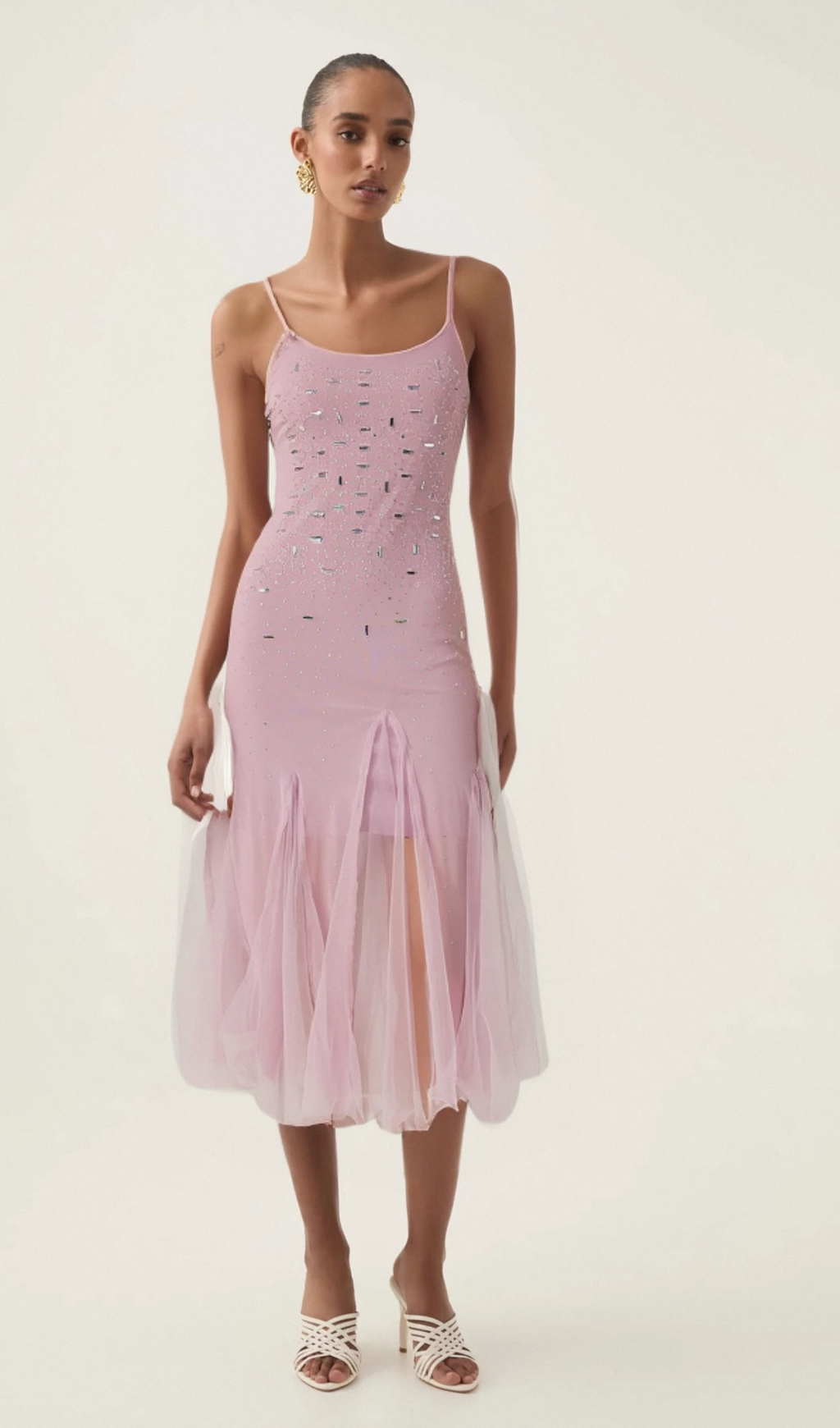 Flowering Girl Women Axelle purple embellished mesh midi dress