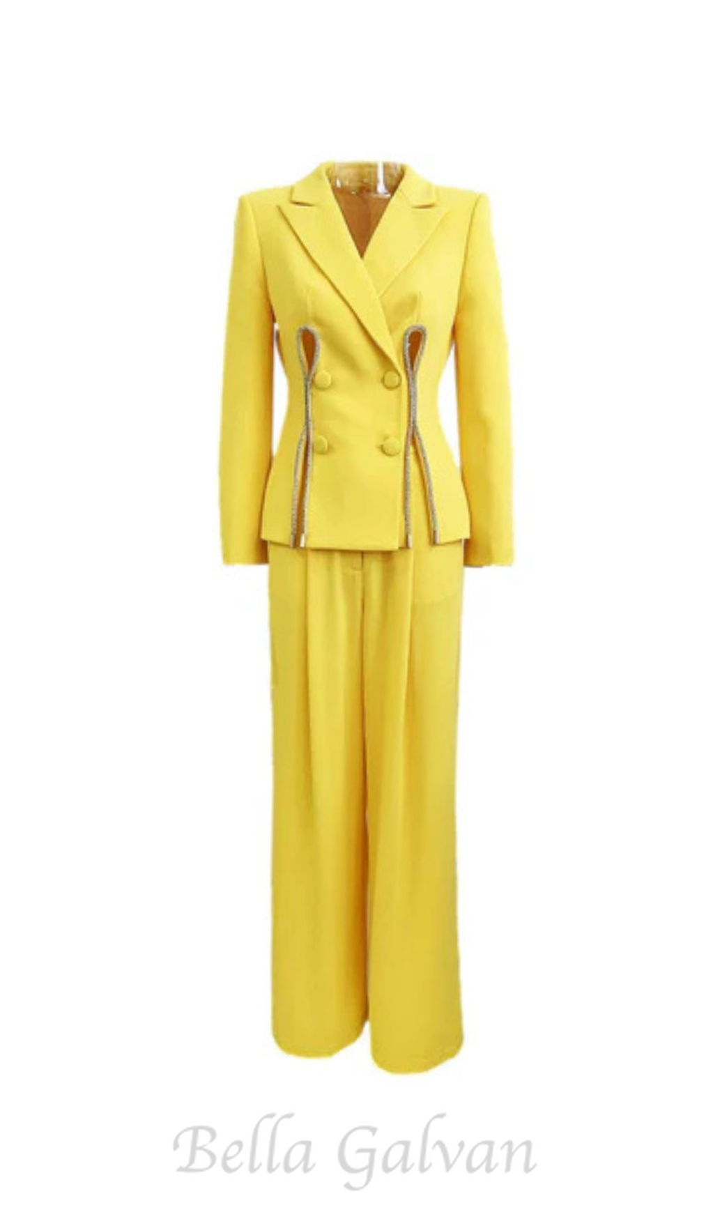 Flowering Girl Women Yellow Double Breasted Pantsuit