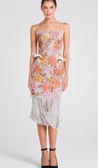 Flowering Girl Women MULTICOLOR EMBROIDERED HOLLOW FRINGE MIDI DRESS