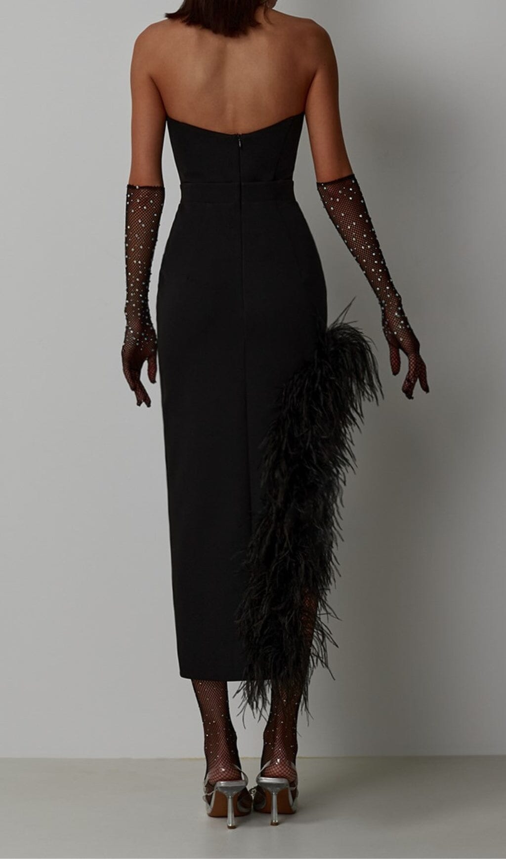 Flowering Girl Women Feather High-Low Dress In Black
