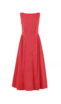 Flowering Girl Women Stretch Cotton Sateen Midi Dress in red