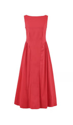 Flowering Girl Women Stretch Cotton Sateen Midi Dress in red
