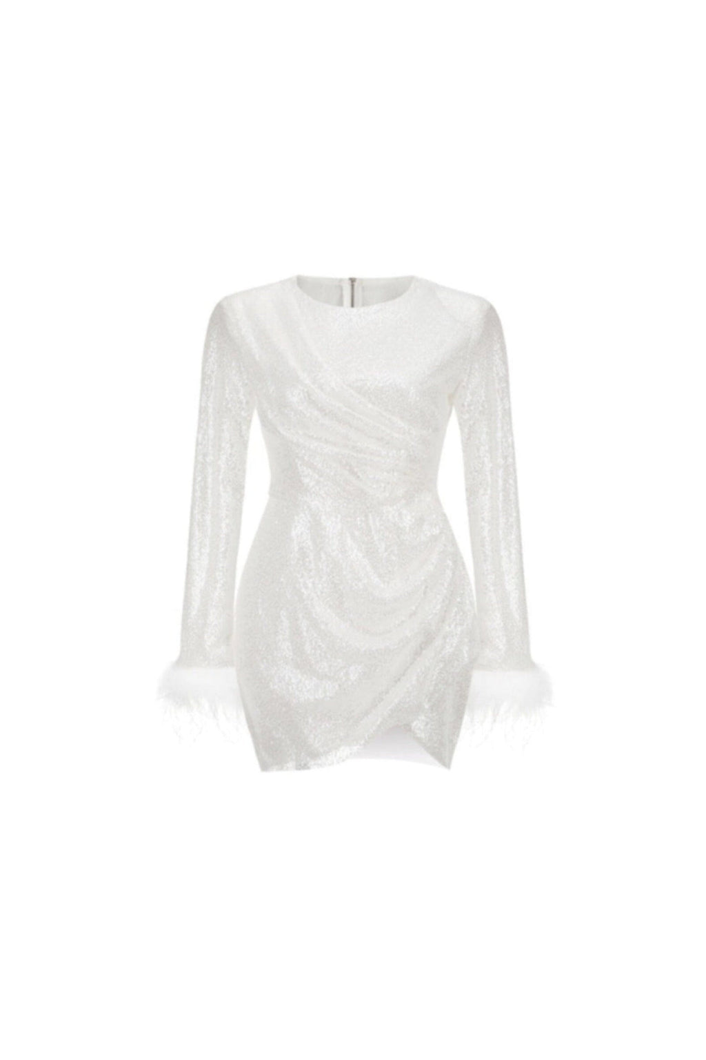 Flowering Girl Women Sequined Feather Mini Dress In White