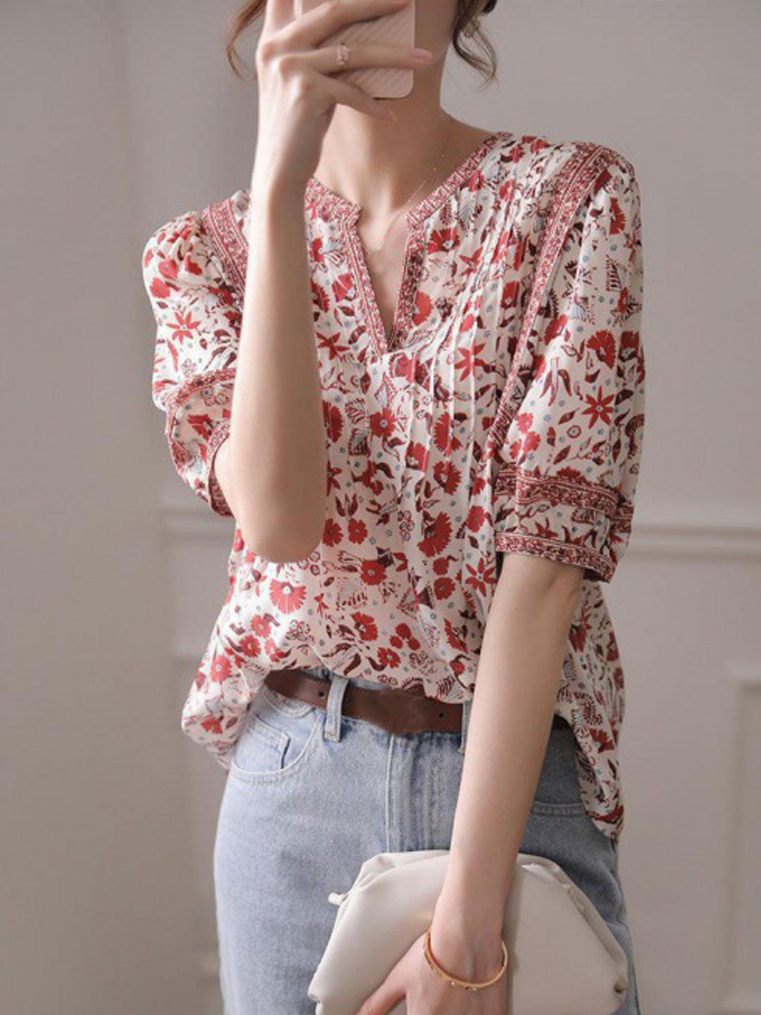 lesley Classic Puff Sleeve Printed Top