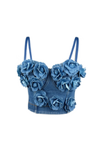 Flowering Girl Women Denim Top With Roses