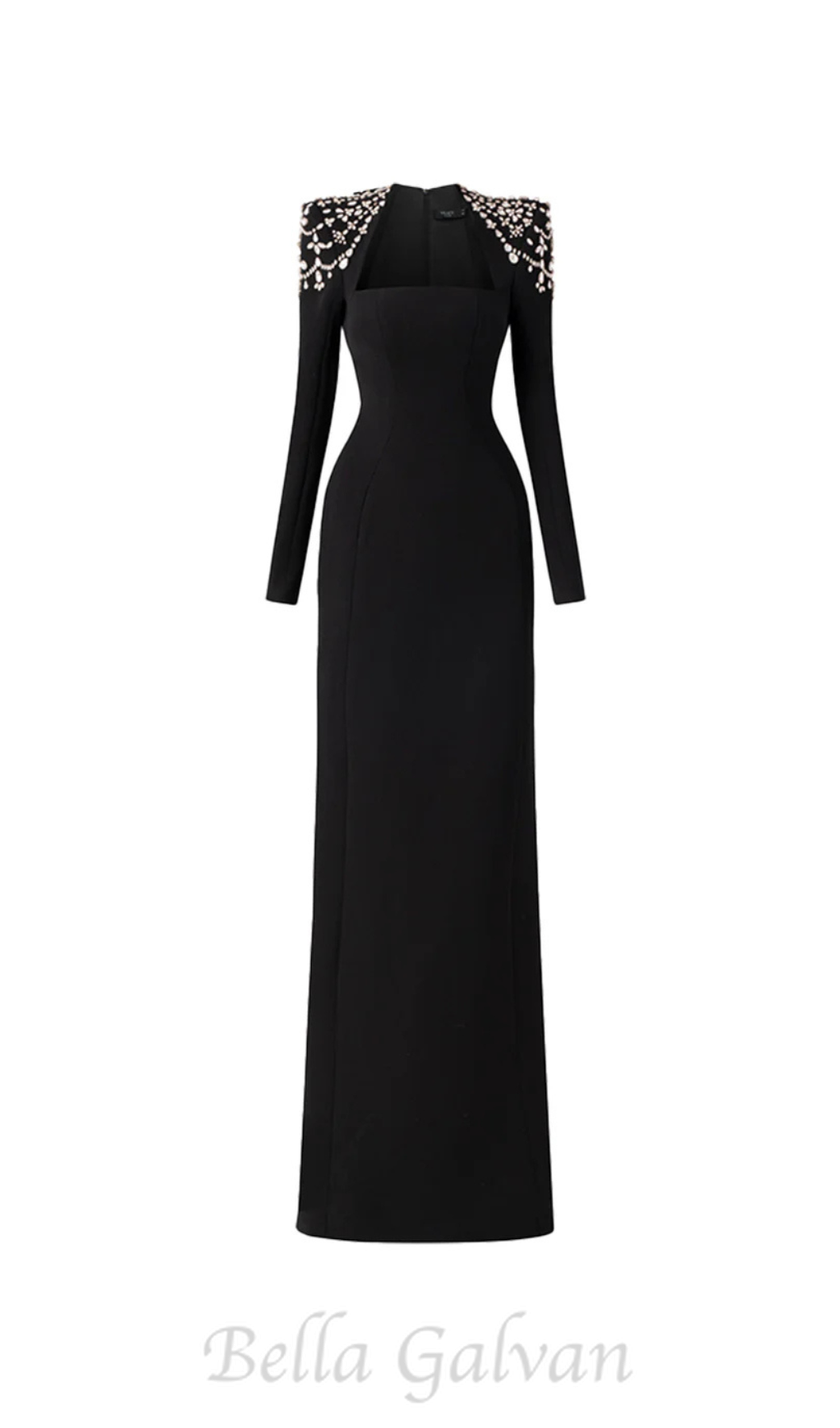 Flowering Girl Women crystal-embellished black long sleeve maxi dress