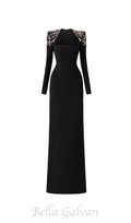 Flowering Girl Women crystal-embellished black long sleeve maxi dress