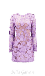 Flowering Girl Women Lilac floral lace Long Sleeve Mini Dress