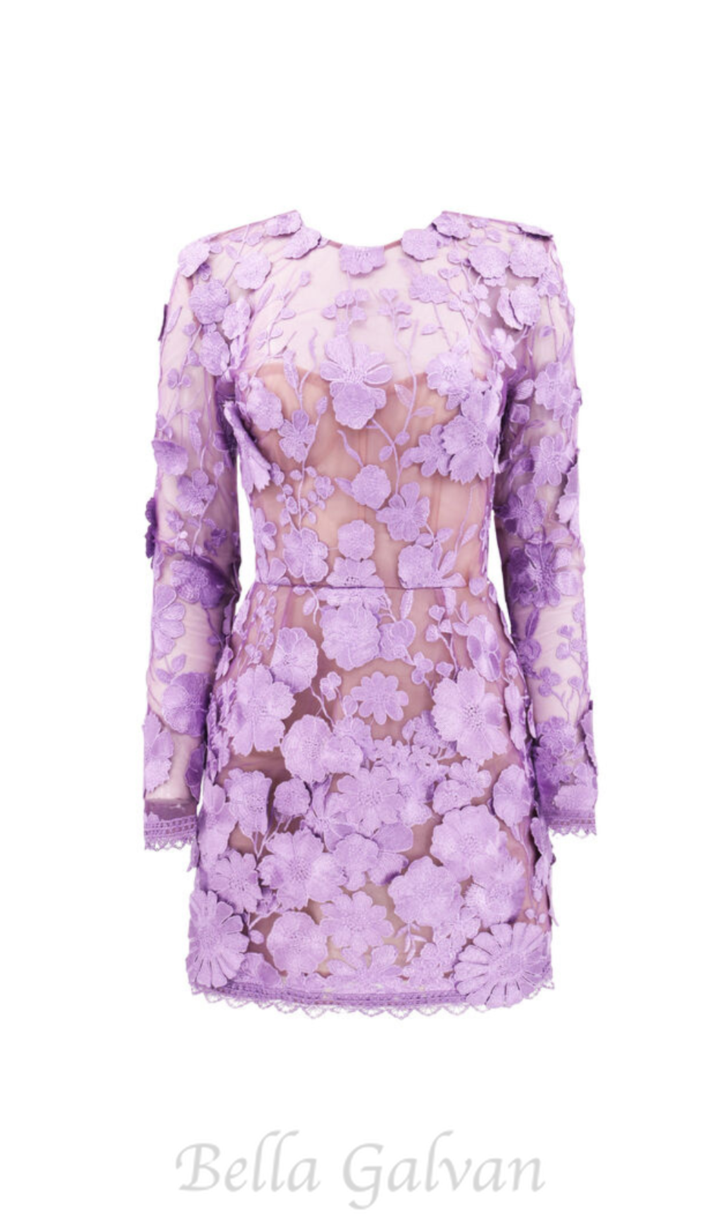 Flowering Girl Women Lilac floral lace Long Sleeve Mini Dress