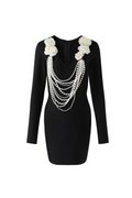 Flowering Girl Women alisa pearl flower embellished bandage mini dress in black