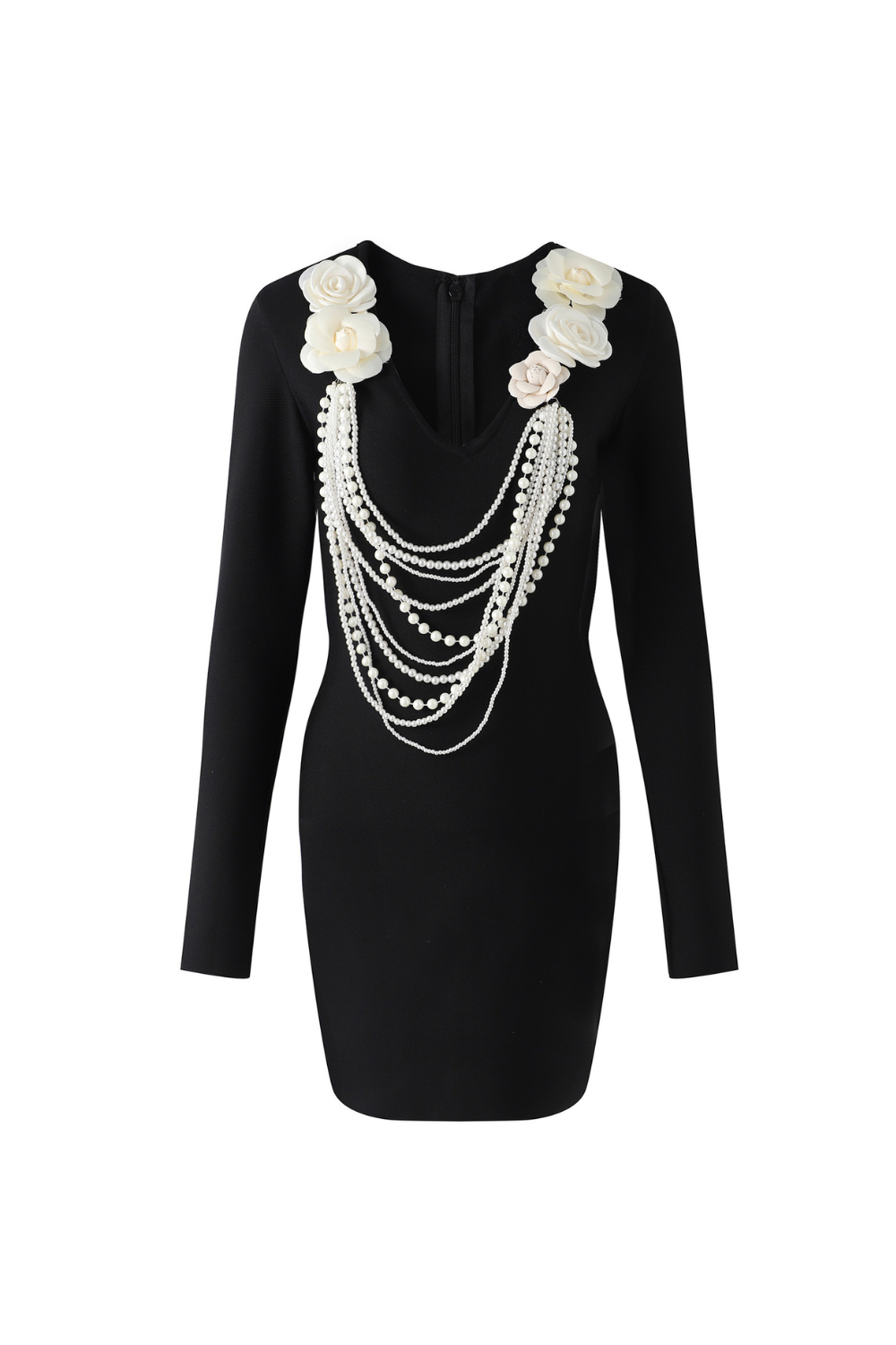 Flowering Girl Women alisa pearl flower embellished bandage mini dress in black