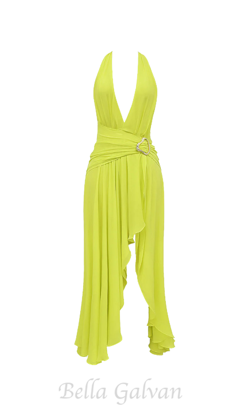Flowering Girl Women maéva halter neck slit plunge neck maxi dress in green