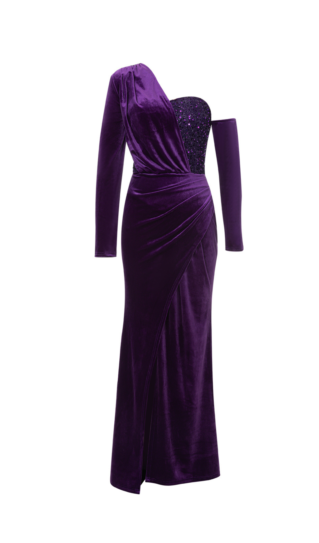 Flowering Girl Women One Shoulder Sequin-Embellished Velvet Maxi Dress In Purple