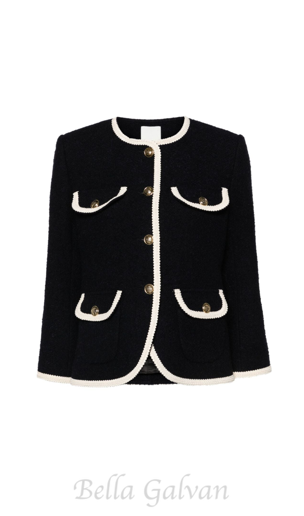 Flowering Girl Women Jill Tweed Contrast Trim Jacket in navy blue
