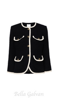 Flowering Girl Women Jill Tweed Contrast Trim Jacket in navy blue