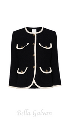 Flowering Girl Women Jill Tweed Contrast Trim Jacket in navy blue