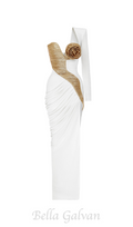 Flowering Girl Women Rose Details High Sut Maxi Dress in gold white